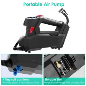 Portable Tire Inflator 120 PSI Maximum 90W Powered Tire Pump with Digital Display LED Light Inflatable Nozzle Needle Fuse Air Compressor for Bikes Mot - Image 9