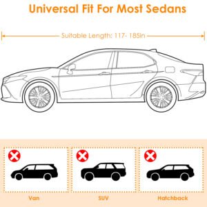 189x69x47in Full Car Cover All Weather UV Protection Automotive Cover 170T Outdoor Universal Full Cover For Sedans Up To 185in - Image 7