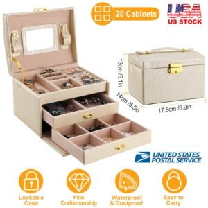 Jewelry Case Organizer 3-layer Lockable Travel Jewelry Box PU Leather Storage Display Case with Mirror Protective for Bracelets Earrings Rings Necklac - Image 3