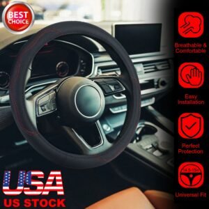 Steering Wheel Cover 14.5in-15in Diameter Universal Fiber Leather Car Steering Wheel Protector Breathable Anti-Slip Odor Free - Image 5