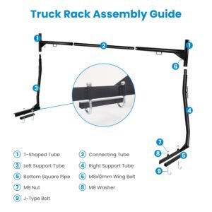 1Pair Extendable Truck Ladder Rack Non-Drilling Pick-up Truck Bed Utility Rack Adjustable Steel Truck Rack with 800LBS Capacity for 47.2-72.8in Wide T - Image 11