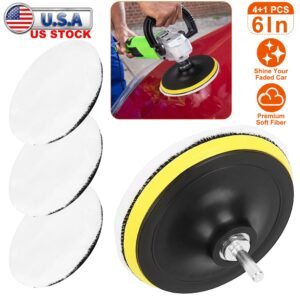 5Pcs 6" Buffing Polishing Pads Car Plush Buffing Waxing Wheels Mop Set with M14 Drill Screw for Car Polisher Drill Adapter - Image 2
