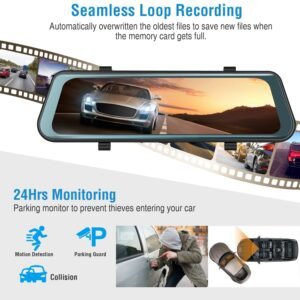 FHD 1080P Car DVR Dash Camera 9.66In Vehicle Driving Recorder w/ G Sensor Parking Monitoring Seamless Recording - Image 12