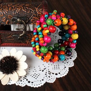 Multi-Color Wooden Beaded Stretchy Bracelet Colorful Exotic Style Elastic Bracelets For Women Girls Children - Image 10