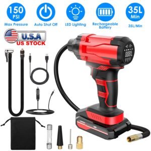 150PSI Cordless Car Tire Pump Rechargeable Tire Inflator 12V Portable Electric Air Compressor with LED Light for Car Bike Motorcycle Ball - Image 7