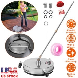 15in High Pressure Washer Flat Surface Cleaner 4000PSI Stainless Steel Disc Power Washer Broom with 3 Wheels 2 Washer Extension Wands 2 Replacement No - Image 7