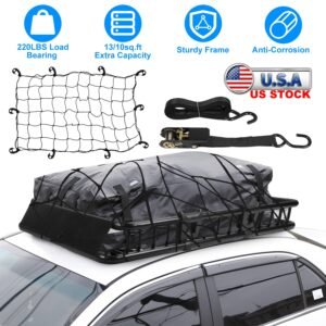 63x39x6.3in Universal Roof Rack Cargo Carrier Car Top Luggage Holder Basket with?Hook Strap Elastic Net - Image 5