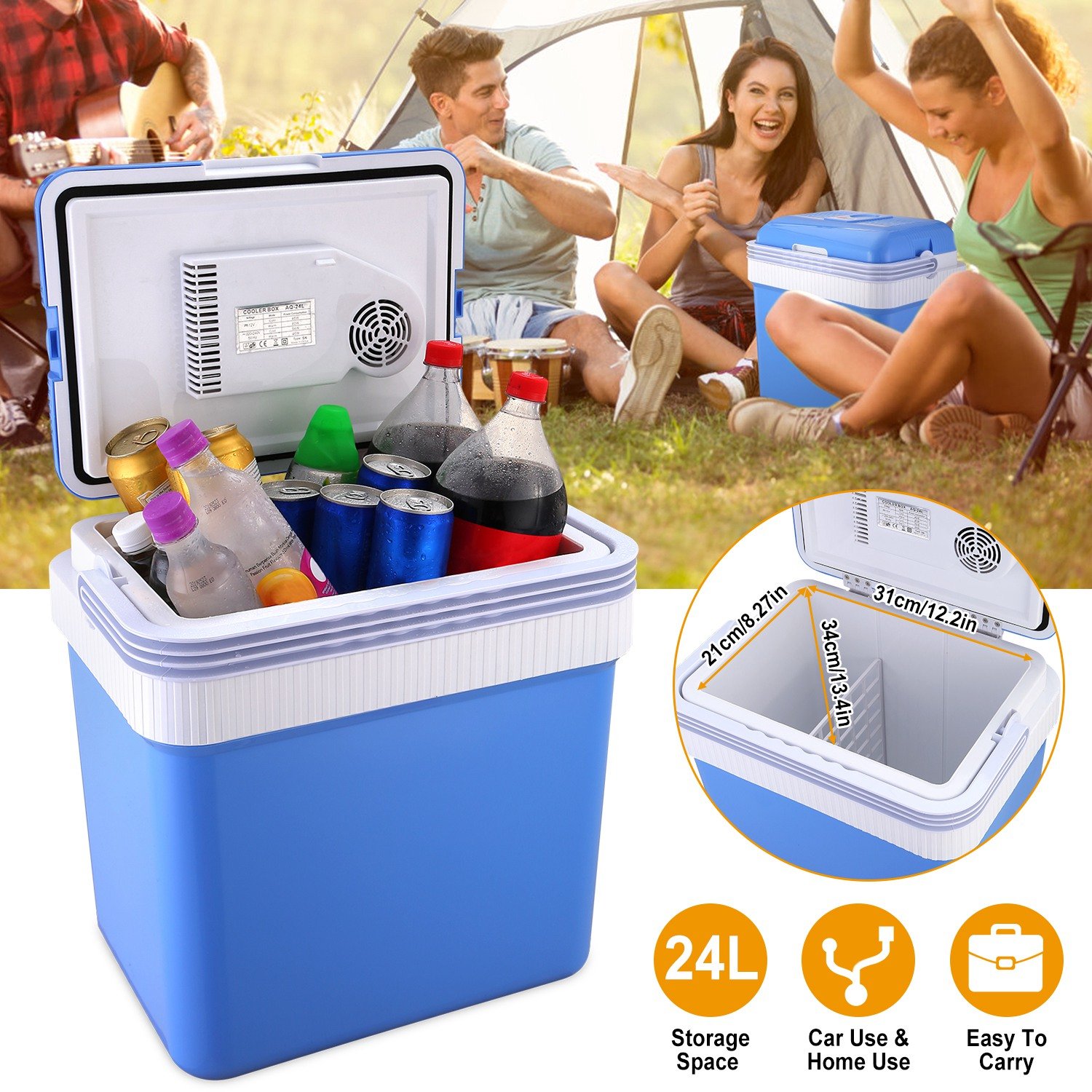 24L Portable Car Cooler 12V Car Refrigerator Travel Cooling Warmer Fridge Box Home Use - Image 11