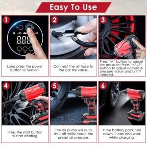 150PSI Cordless Car Tire Pump Rechargeable Tire Inflator 12V Portable Electric Air Compressor with LED Light for Car Bike Motorcycle Ball - Image 13