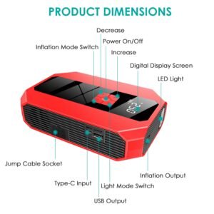 Portable Car Jump Starter Air Compressor 1500A 400PSI Car Battery Charger Jump Starter Power Bank LED Flashlight Digital Tire Inflator for 4.0L Gasoli - Image 14