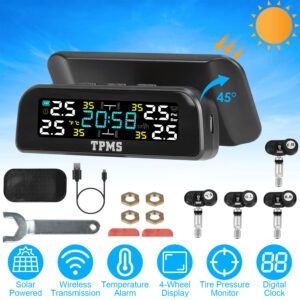 Wireless Solar Car Tire Pressure Monitoring System Auto Tire Pressure Monitor with Built-in Sensors Temperature Alarm for Car SUV Sedan RV - Image 4