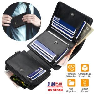Men?s Leather Wallet ID Card Holder Purse Trifold Clutch Money Zipper with ID Window
14 Credit Card 1 ID Card - Image 4