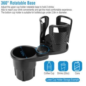 2 In 1 Car Cup Holder Extender Adapter 360? Rotating Dual Cup Mount Organizer Holder For Most 20 oz Up To 5.9" Coffee Drinking Bottles Key Glass Stora - Image 6