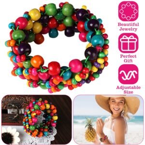Multi-Color Wooden Beaded Stretchy Bracelet Colorful Exotic Style Elastic Bracelets For Women Girls Children - Image 3