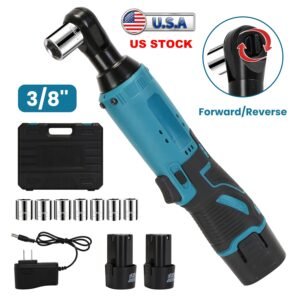 3/8? Cordless Electric Ratchet Wrench Set Right Angle Wrench with 2Pcs 1200mAh Batteries and Charger 7 Sockets 400RPM - Image 7