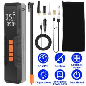 150PSI Portable Tire Inflator Cordless Digital Air Compressor Compact Air Pump with 5 Inflation Modes 3 Light Modes Emergency Power Bank - Image 3