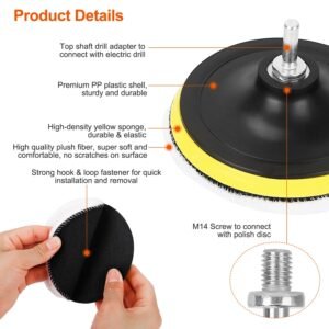 5Pcs 6" Buffing Polishing Pads Car Plush Buffing Waxing Wheels Mop Set with M14 Drill Screw for Car Polisher Drill Adapter - Image 5
