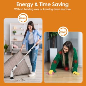Electric Spin Scrubber Cordless Handheld Rechargeable Cleaning Brush with 4 Replaceable Heads 600/1000RPM Speeds 26/50in Length 20V/2.0Ah Battery for - Image 13
