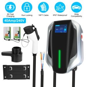 Level 2 Electric Vehicle Charger EV Wall Charger Car Charging Station with 2 Swipecards Digital Display Gun Locking for Home Garage - Image 3