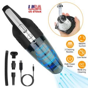 Car Handheld Vacuum Cleaner Cordless Rechargeable Hand Vacuum Portable Strong Suction Vacuum w/ Hose Nuzzle Brush For Dust Pet Hair - Image 2