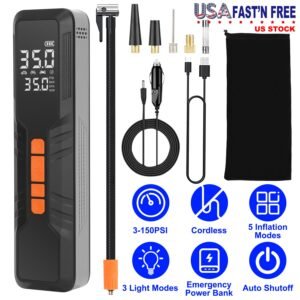 150PSI Portable Tire Inflator Cordless Digital Air Compressor Compact Air Pump with 5 Inflation Modes 3 Light Modes Emergency Power Bank - Image 6