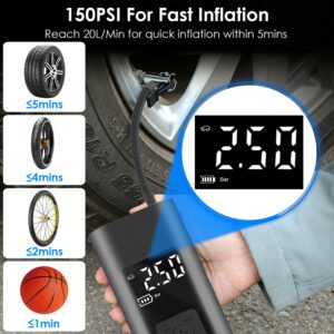 150PSI Cordless Car Tire Pump 6000mAh Rechargeable Tire Inflator Portable Air Compressor for Car Bike Motorcycle Ball - Image 9