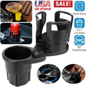 2 In 1 Car Cup Holder Extender Adapter 360? Rotating Dual Cup Mount Organizer Holder For Most 20 oz Up To 5.9" Coffee Drinking Bottles Key Glass Stora - Image 3