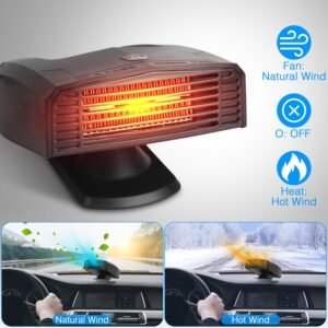 12V 150W Portable Car Heater Heating Fan 2 in 1 Defroster Defogger Demister Windshield Heater Automotive Cooling Fan with 360?Rotating Base - Image 12