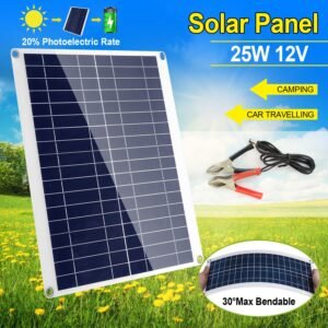 Outdoor Solar Panel 12V 25W Car Battery Charger IP68 Waterproof w/ 3.0A Dual USB Charging Clip Line For RV Car Boat - Image 7
