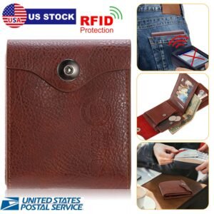Men?s Wallet PU Leather Bifold Purse Slim RFID Blocking Card Holder Cases w/ 2 ID Window Coin Pocket - Image 5