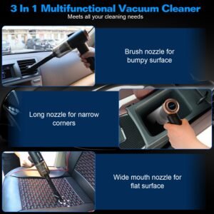 3 In 1 Cordless Handheld Vacuum Cleaner with Searchlight 120W 9000PA Portable Foldable Rechargeable Vacuum Car Home Duster with Brush Nozzle Long Nozz - Image 6