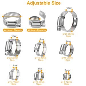 60Pcs Hose Clamp Set Stainless Steel Adjustable Worm Gear Assortment Pipe Tube Hose Clip Kit For Plumbing Automotive Mechanical - Image 8