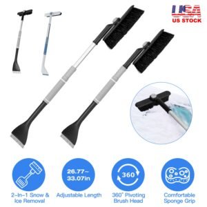 2 In 1 Ice Scraper Extendable Car Snow Brush Telescopic Snow Removal Tool Automobile Snow Shovel Frost Removal with 360? Pivoting Brush Head Sponge Gr - Image 5