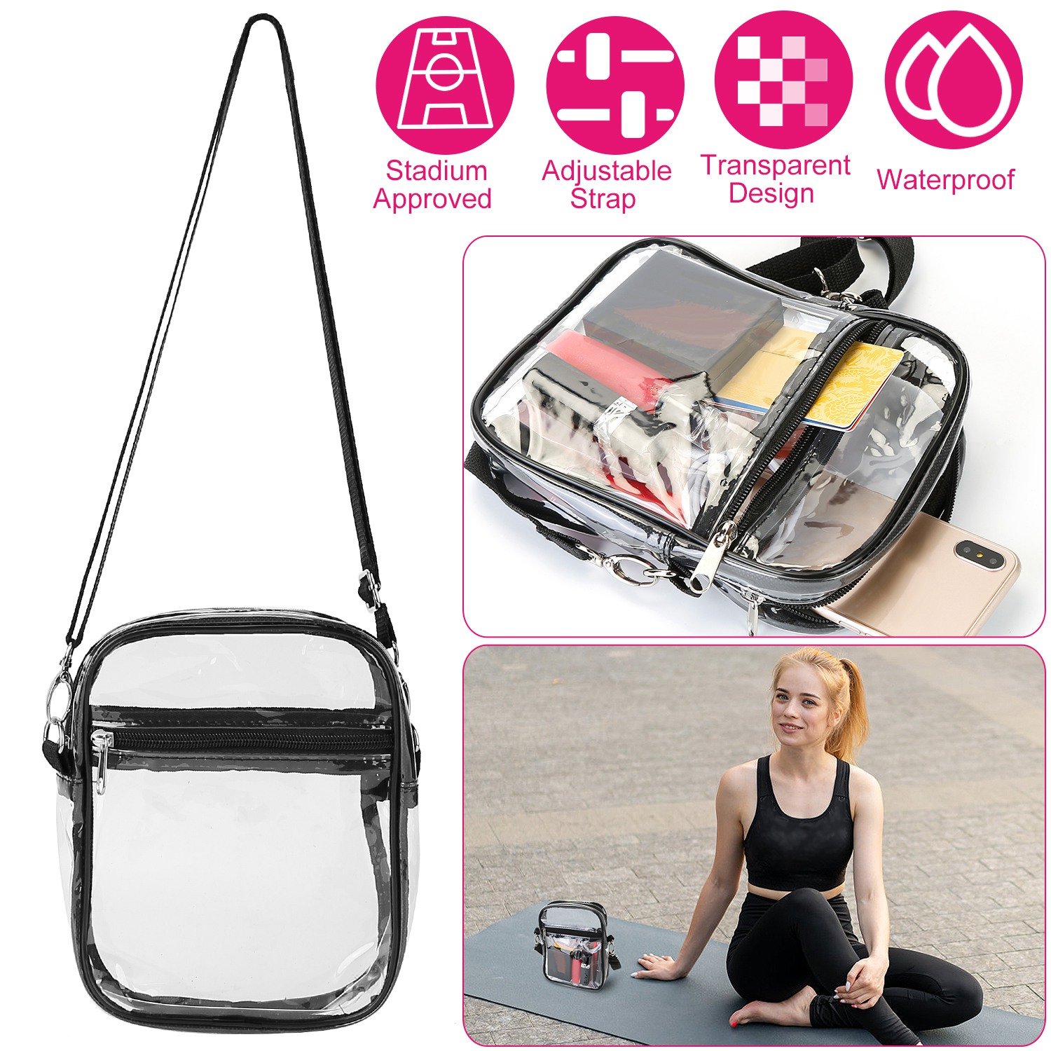 Clear Crossbody Bag Stadium Approved Clear Purse Transparent Small Shoulder Bag See Through Zip Pouch Tote Bag Handbag 44OZ w/ Adjustable Strap - Image 4