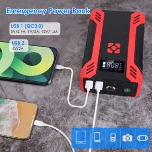 Car Jump Starter with Air Compressor Portable Car Battery Booster with Digital Tire Inflator with 2000mAh Peak Current for 12V Car 6.5L Gas or 4.0L Di - Image 10