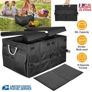 Car Trunk Organizer Collapsible Multi-Compartments Storage Cargo Box/ Cover Nonslip Bottom - Image 6
