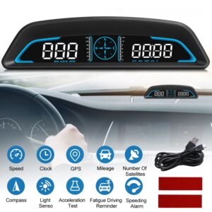 Universal Car HUD GPS Head up Display Speedometer Odometer with Acceleration Time Compass Altitude Driving Distance Over Speed Alarm HD LED Display fo - Image 5