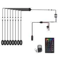8 Pods RGB LED Rock Lights?DC12V Car Neon Light Kit IP68 Waterproof Underglow Lights with Double Remote Controls Wireless APP Control?for Jeep Truck U