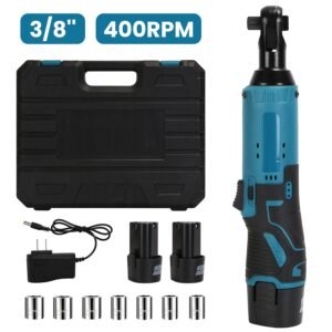 3/8? Cordless Electric Ratchet Wrench Set Right Angle Wrench with 2Pcs 1200mAh Batteries and Charger 7 Sockets 400RPM - Image 5
