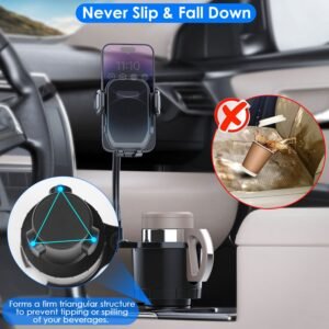 2 In 1 Car Cup Phone Holder Automotive Drink Holder with 360? Rotating Gooseneck Phone Mount Adjustable Base Fit for Most Phones Cups Vehicles - Image 7