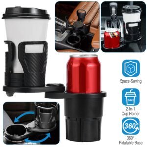 2 In 1 Car Cup Holder Extender Adapter 360? Rotating Dual Cup Mount Organizer Holder For Most 20 oz Up To 5.9" Coffee Drinking Bottles Key Glass Stora - Image 4