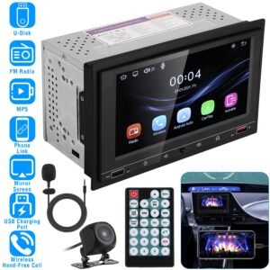 7In Universal Wireless Car MP5 Player 1080P Video Player Stereo Audio FM Radio Aux/USB Input with Rear View Camera Remote Control - Image 4