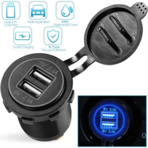 1Pc 2 USB Charger 12-24V Car Cigarette Lighter Socket Splitter Dual USB 2.1A Outlet Car Charger IP65 waterproof for Car Boat Marine Mobile - Image 3