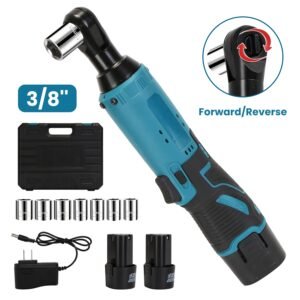 3/8? Cordless Electric Ratchet Wrench Set Right Angle Wrench with 2Pcs 1200mAh Batteries and Charger 7 Sockets 400RPM - Image 4