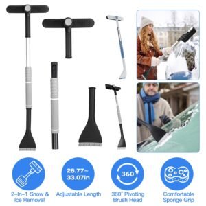2 In 1 Ice Scraper Extendable Car Snow Brush Telescopic Snow Removal Tool Automobile Snow Shovel Frost Removal with 360? Pivoting Brush Head Sponge Gr - Image 4