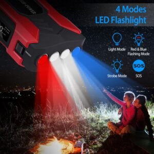 Car Jump Starter Booster 800A Peak 28000mAh 12V Battery Charger (Up to 6.0L Gas or 3.0L Diesel Engine) w/ LCD Screen 4 Modes LED Flashlight - Image 8