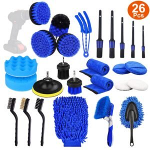 26Pcs Car Detailing Brush Kit Exterior Interior Car Cleaning Set Drill Brush Set Car Buffing Sponge Pads Kit for Cleaning Automobile Interior Exterior - Image 2