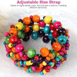 Multi-Color Wooden Beaded Stretchy Bracelet Colorful Exotic Style Elastic Bracelets For Women Girls Children - Image 6
