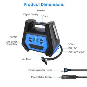 Portable Tire Inflator 150 PSI 120W Max Power Tire Pump with Digital Display LED Light Inflatable Nozzle Needle Fuse Air Compressor for Bikes Motorbik - Image 14