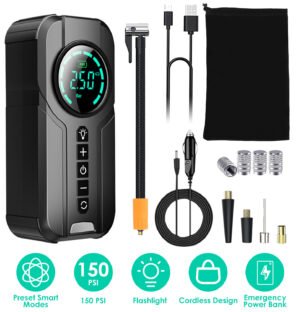 Car Tire Inflator Pump Portable Car Air Compressor Wireless Electric Air Pump 150 PSI with LED Light - Image 3